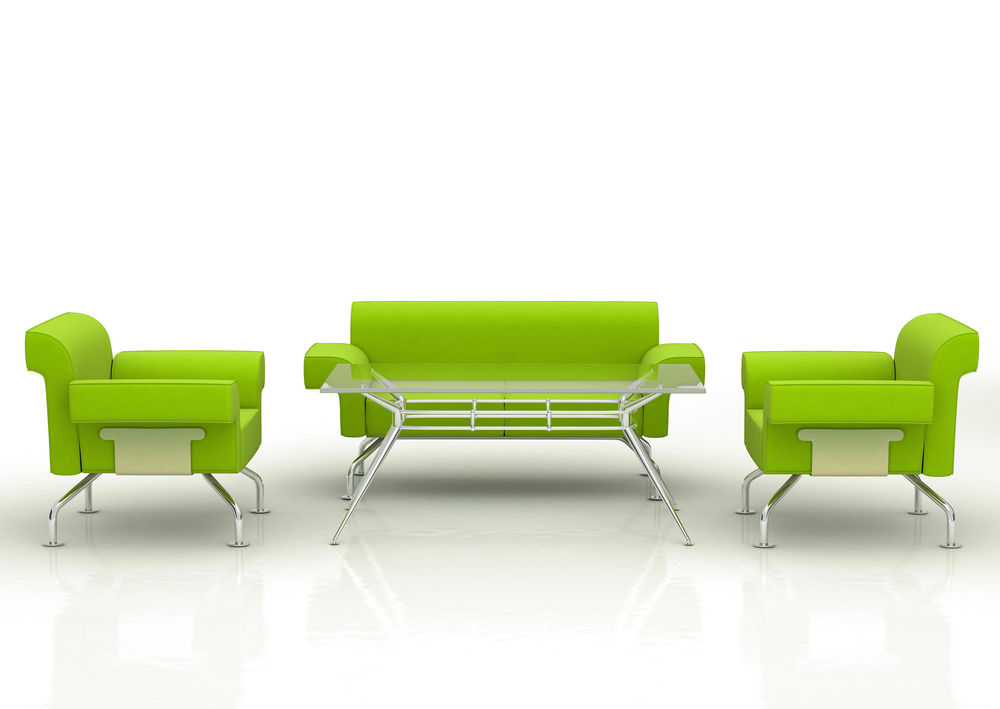 green office sofa and armcharis with table - isolated over a white background